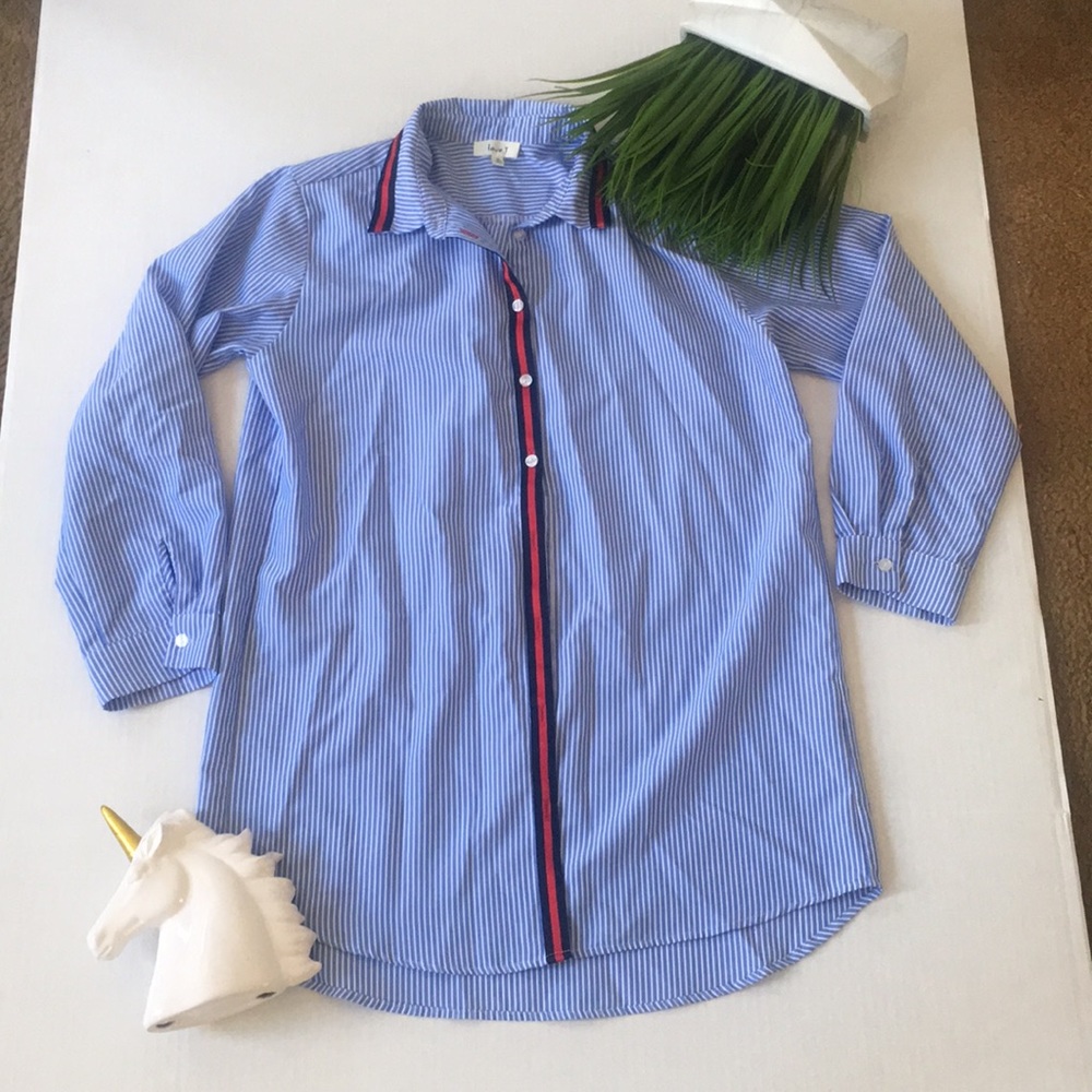 Striped Blue and White Rainbow Dress Shirt Dress